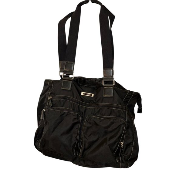 90s United Colors of Benetton black nylon large shoulder bag - Picture 1 of 6